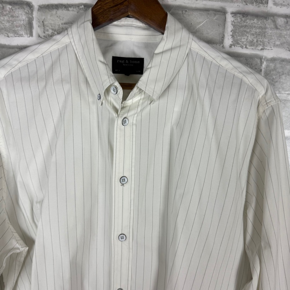 Rag & Bone New York Mens Fit 2 Pinstripe Button Down Shirt White Large L